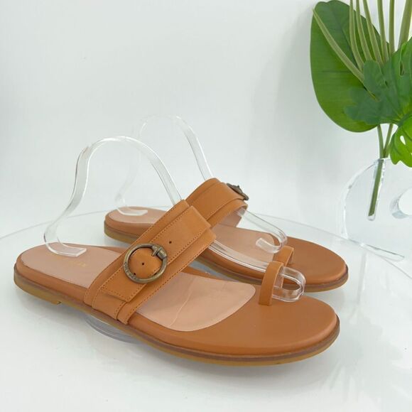 Cole Haan Abbie Slide Women's Size 11 Brown Leather Toe Post Slip On Sandals - Picture 1 of 13